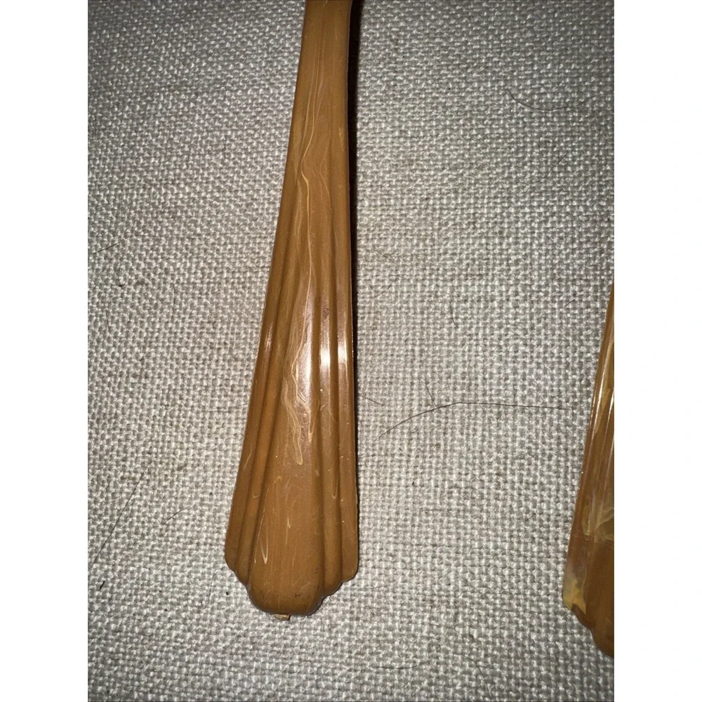 Vintage Imperial USA PlasticServing Spoon‎ And Fork Marbled Butterscotch 8 1/2